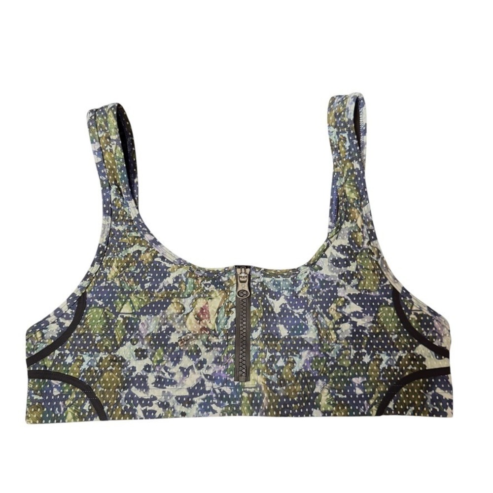 Lululemon Water Sweat 2 Swim Fast Bra Zipper Front Floral Print Activewear Top 2